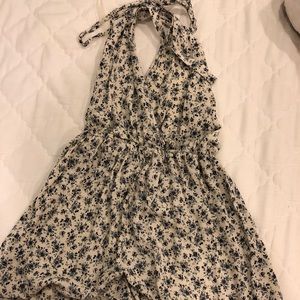 Floral open back halter romper